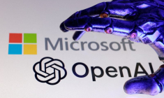L'illustration montre les logos d'Open AI et de Microsoft